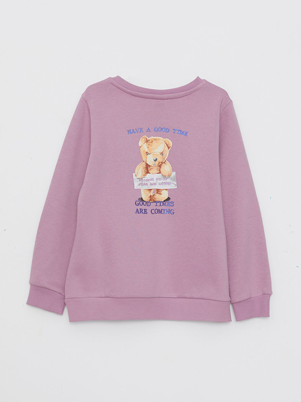 Lila Bisiklet Yaka Baskılı Uzun Kollu Kız Çocuk Sweatshirt-1