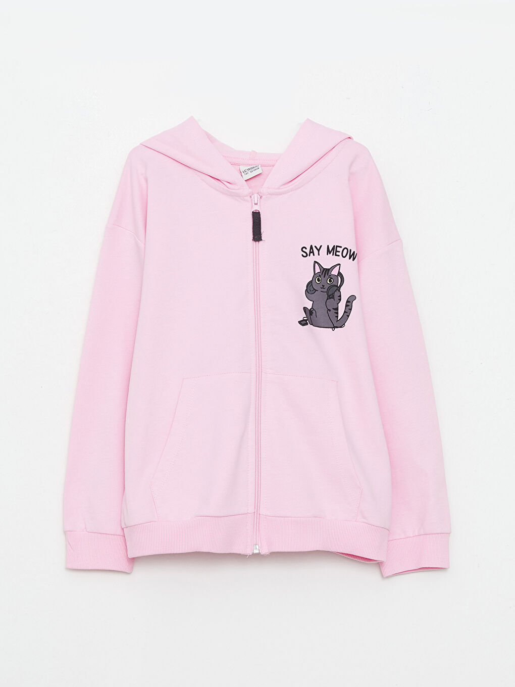 LC Waikiki Hooded Printed Long Sleeve Girls' Zippered Sweatshirt -W25122Z4-G7H