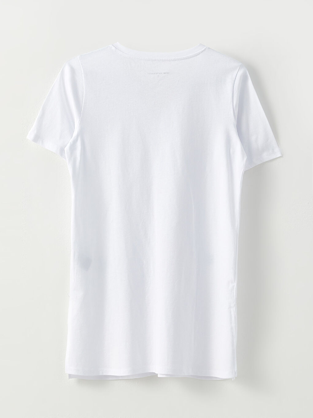 Beyaz V Yaka Düz Kısa Kollu Pamuklu Hamile Tişört-6