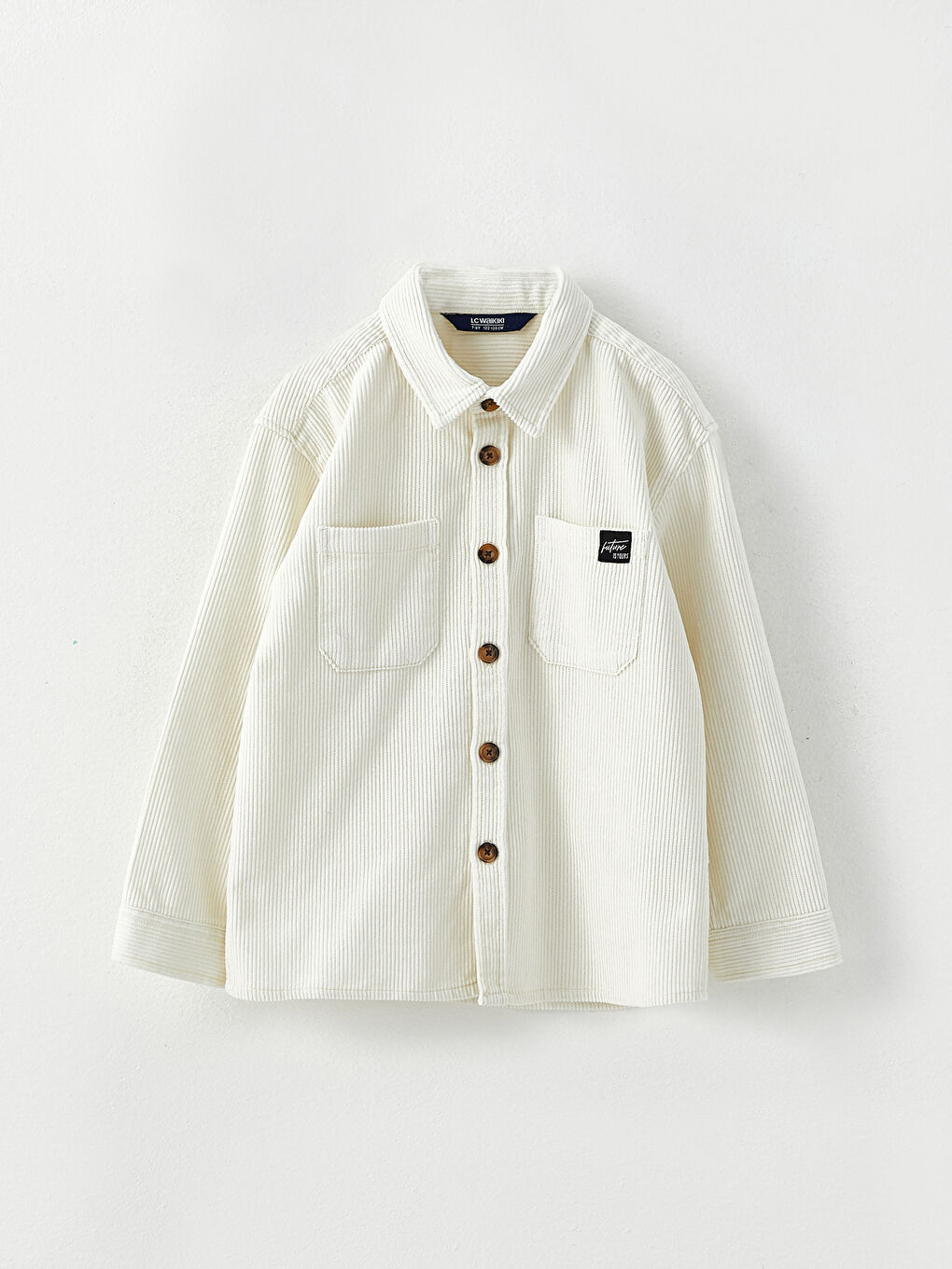 Ekru Rahat Kalıp Kadife Erkek Çocuk Gömlek-3