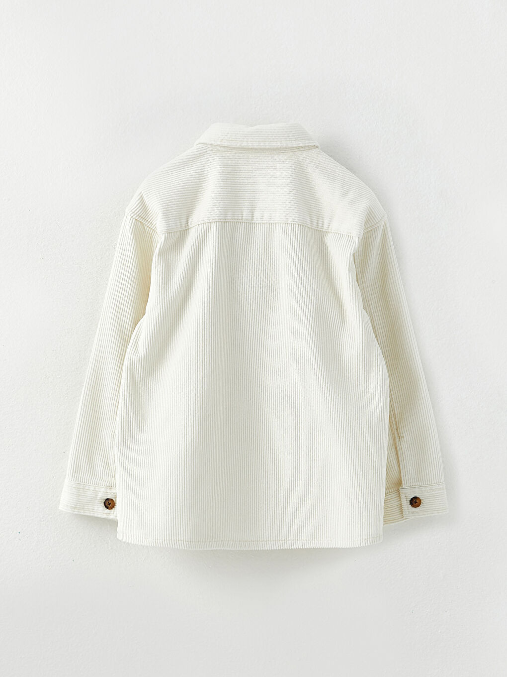 Ekru Rahat Kalıp Kadife Erkek Çocuk Gömlek-4