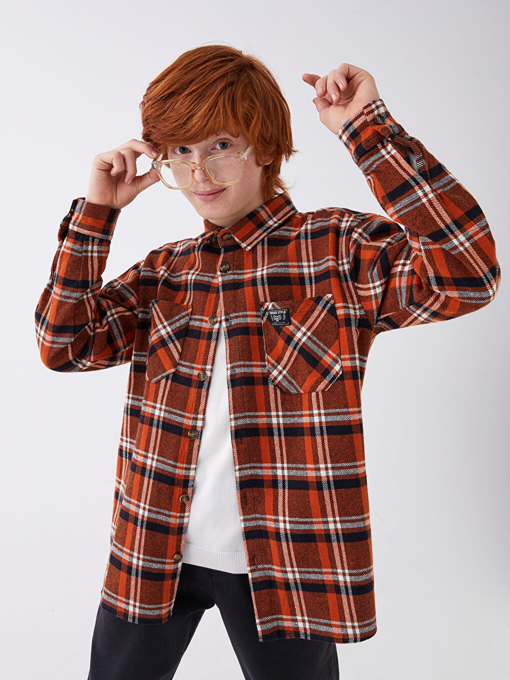 Plaid Long Sleeve Gabardine Boy Shirt
