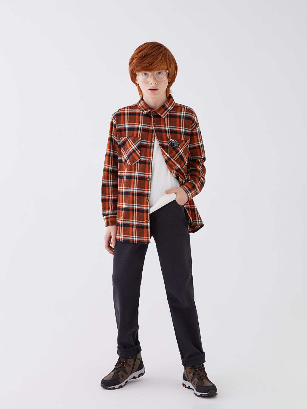 Plaid Long Sleeve Gabardine Boy Shirt-2