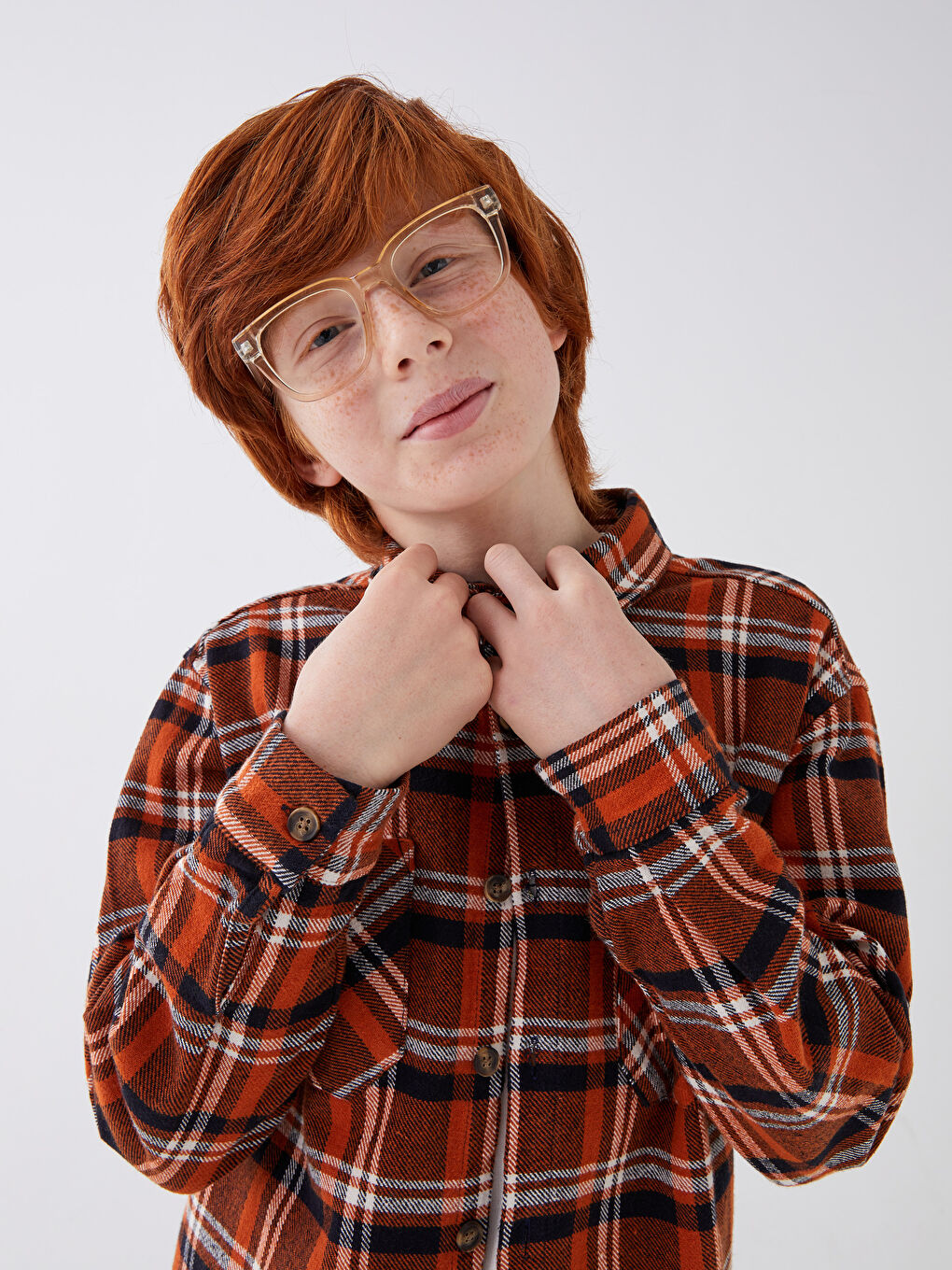 Plaid Long Sleeve Gabardine Boy Shirt-1