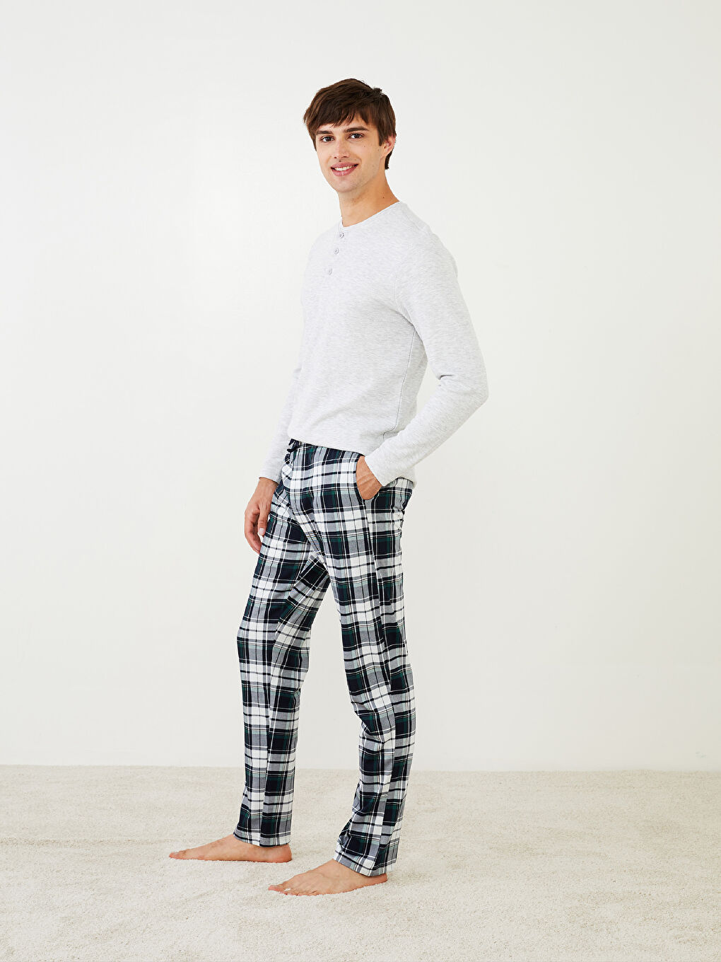 Yeşil Standart Kalıp Ekose Erkek Pijama Alt