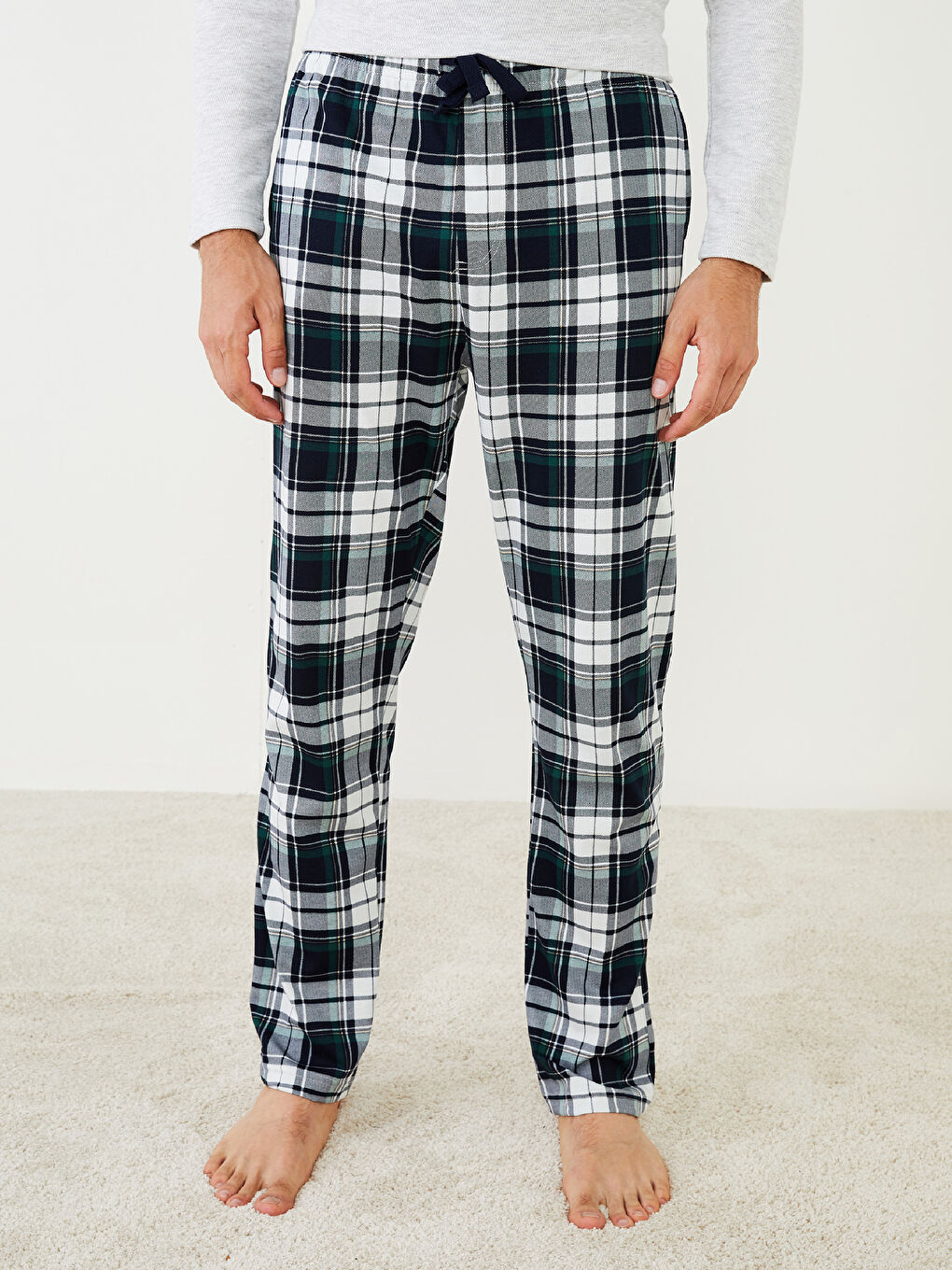 Yeşil Standart Kalıp Ekose Erkek Pijama Alt-3