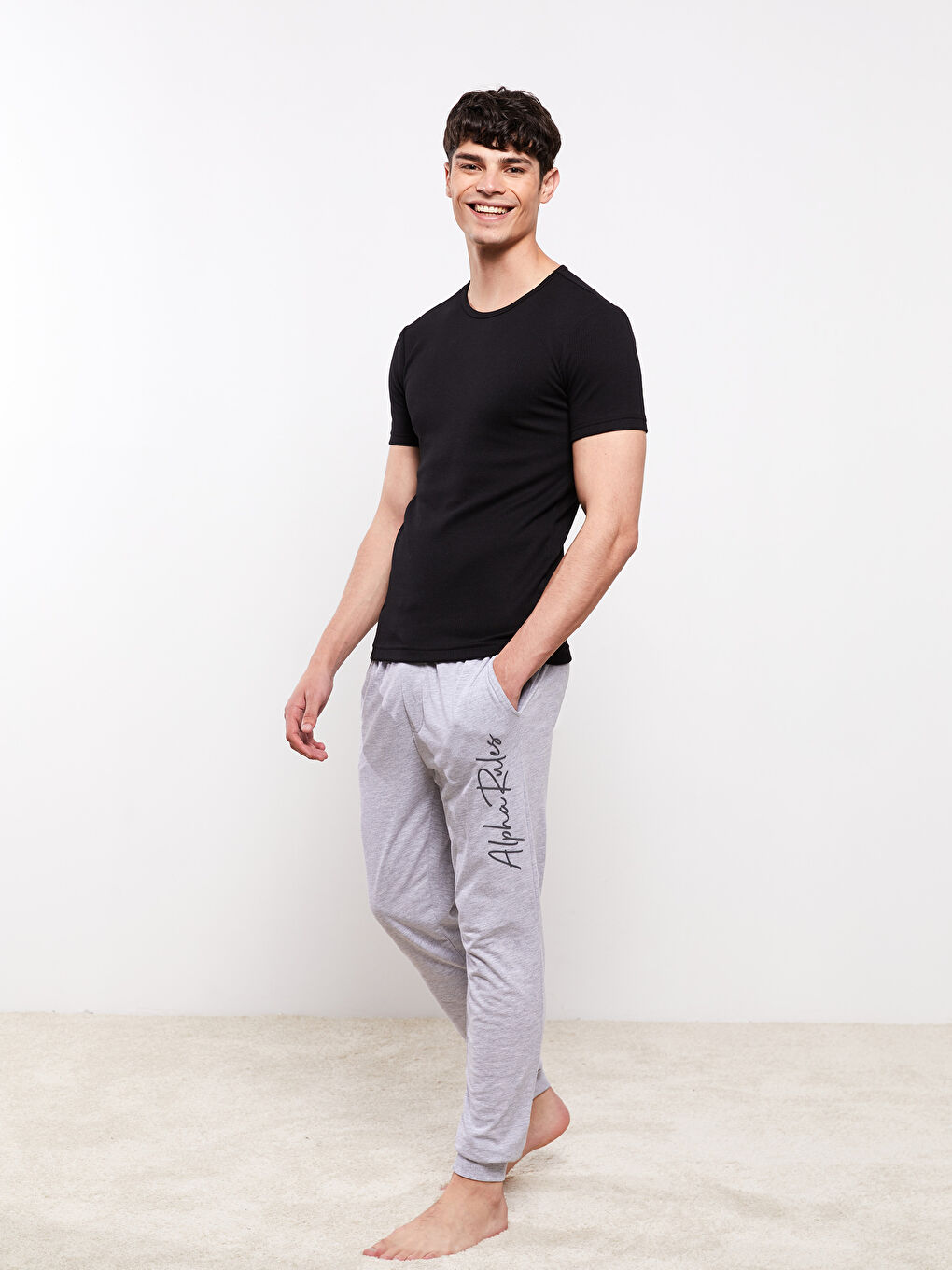 Gri Standart Kalıp Erkek Jogger Pijama Alt-1