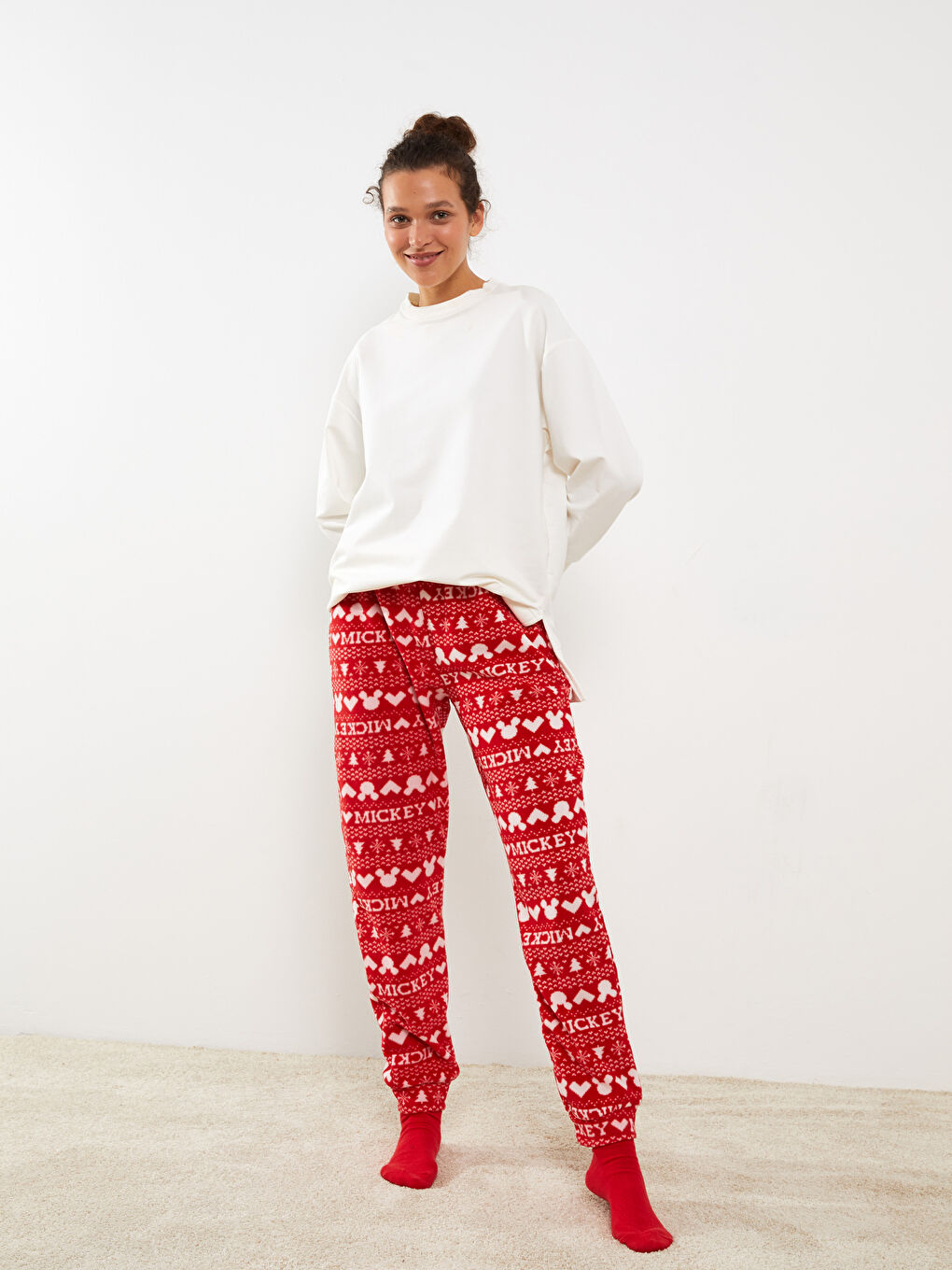LCW Young Mickey-Mouse-Gemusterte Pyjama-Hosen für Damen -W25168Z8-LTP