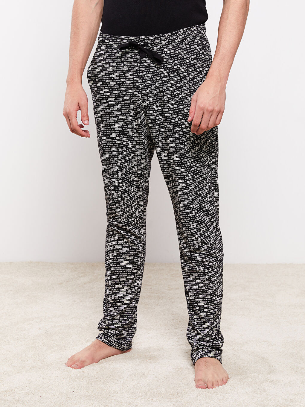 Siyah Standart Kalıp Desenli Erkek Pijama Alt-2