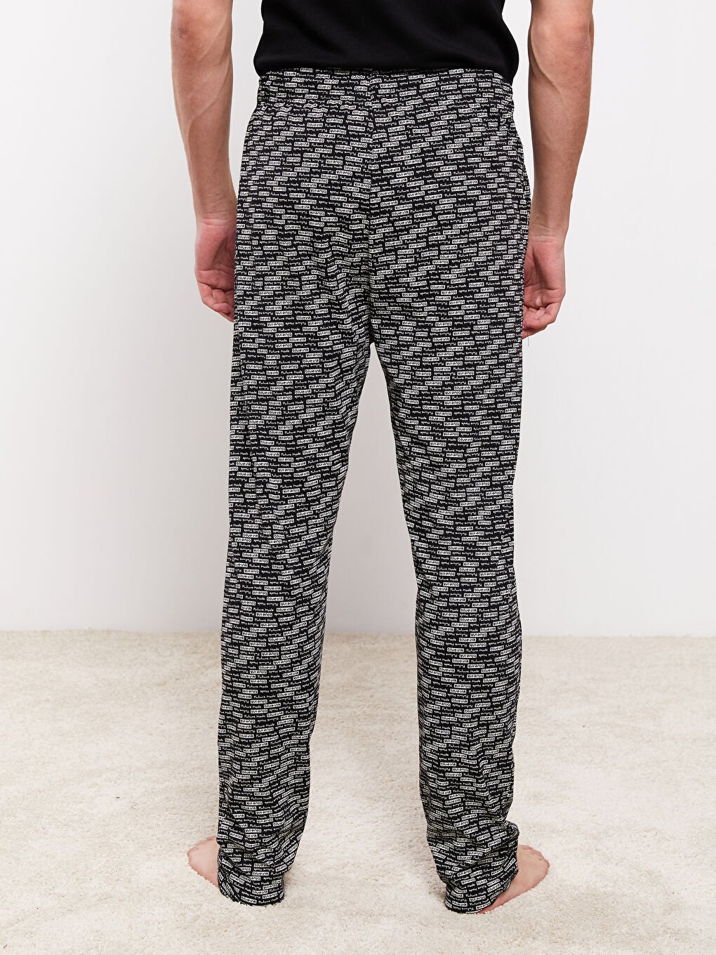 Siyah Standart Kalıp Desenli Erkek Pijama Alt-3