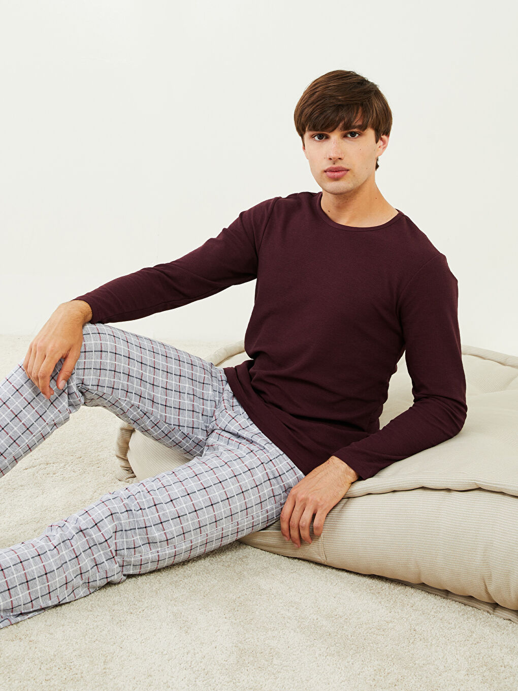 Gri Standart Kalıp Ekose Erkek Pijama Alt-1