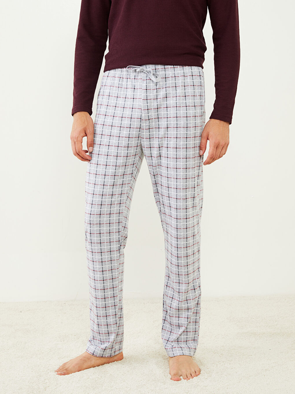 Gri Standart Kalıp Ekose Erkek Pijama Alt-3