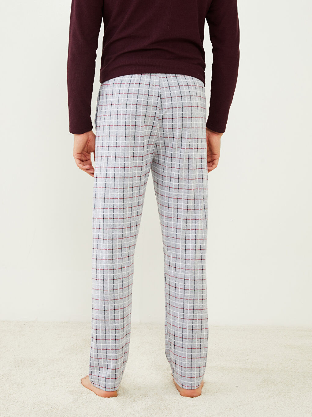 Gri Standart Kalıp Ekose Erkek Pijama Alt-4