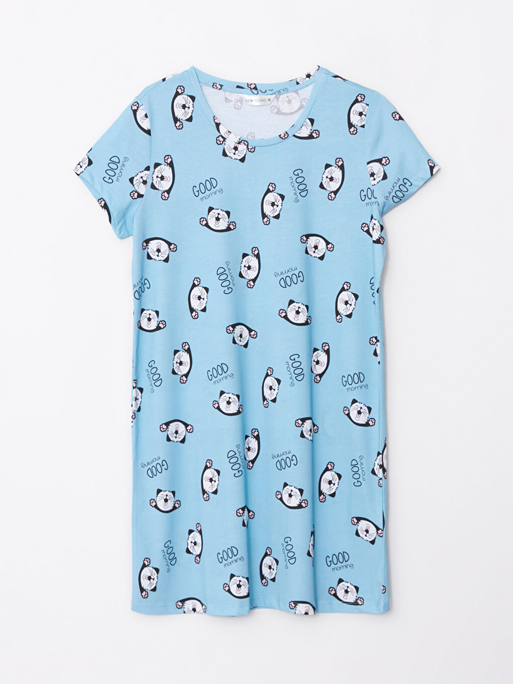 قميص نوم قطن كم قصير مطبوع بياقة دائرية للسيدات-5