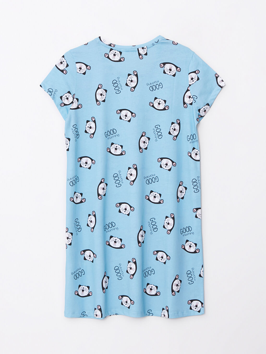 قميص نوم قطن كم قصير مطبوع بياقة دائرية للسيدات-6