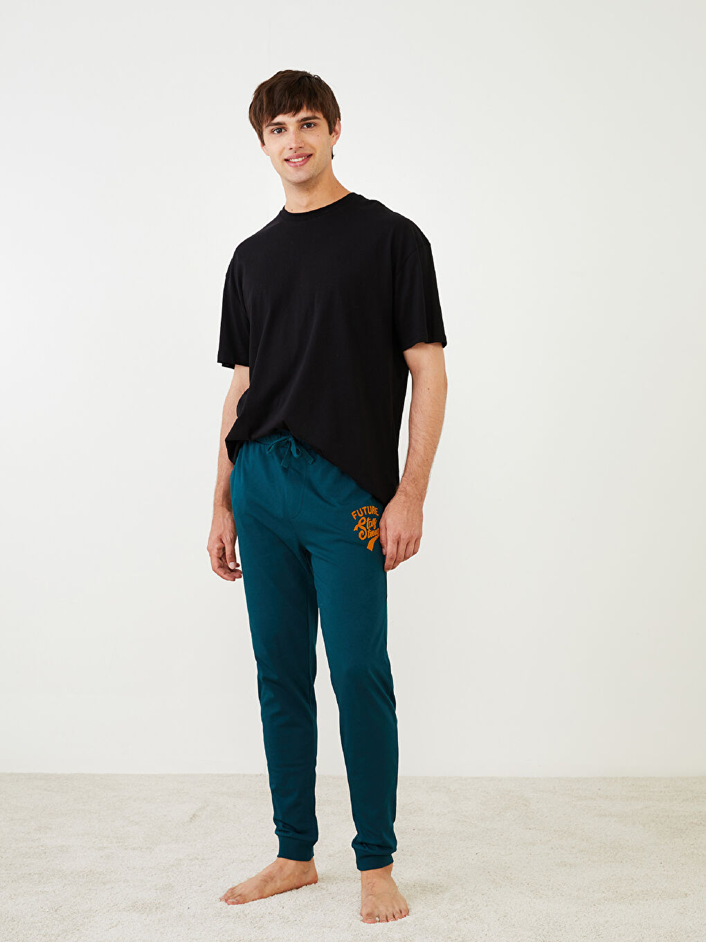 Petrol Slim Fit Baskılı Erkek Pijama Altı-1