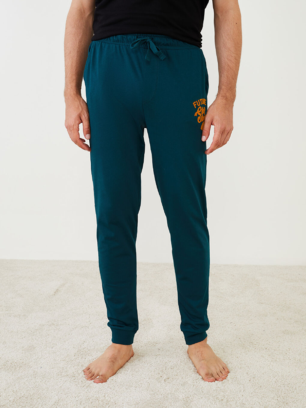Petrol Slim Fit Baskılı Erkek Pijama Altı-3