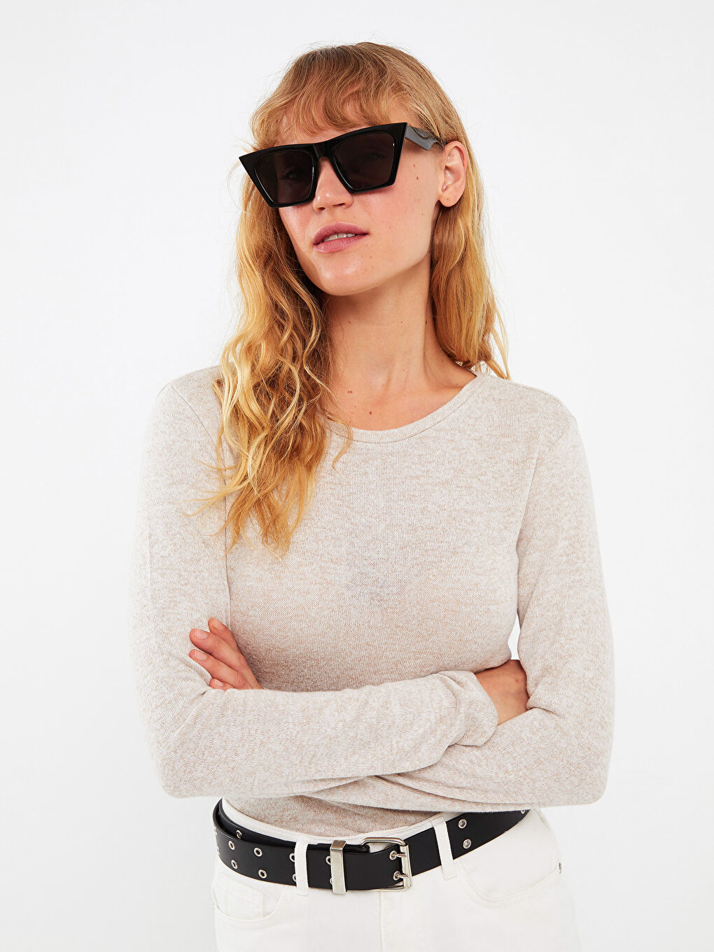 Bej Bisiklet Yaka Kadın Body-1