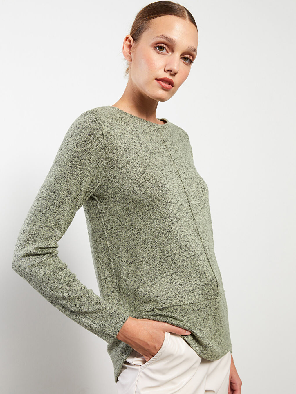 Rundhalsausschnitt Schlicht Langarm Damen T-Shirt-1