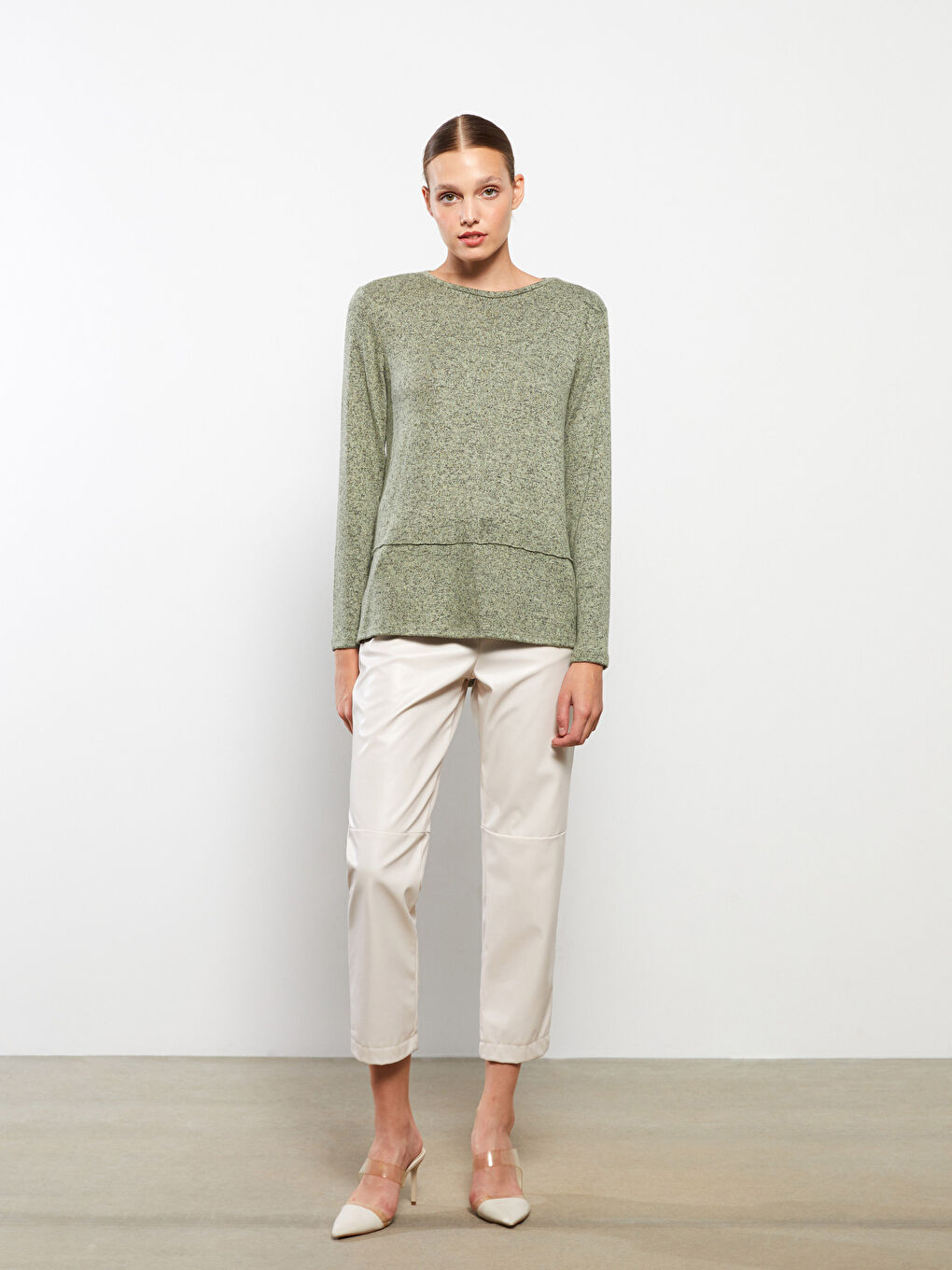 Rundhalsausschnitt Schlicht Langarm Damen T-Shirt-2