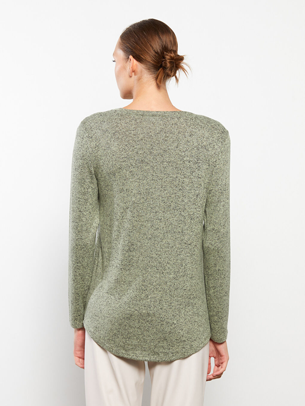 Rundhalsausschnitt Schlicht Langarm Damen T-Shirt-4