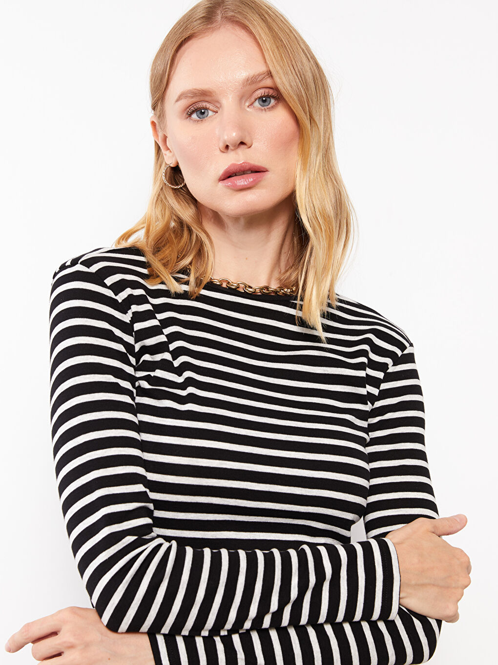 LCWAIKIKI Basic Crew Neck Striped Long Sleeve Women's Body -W25238Z8-LEG