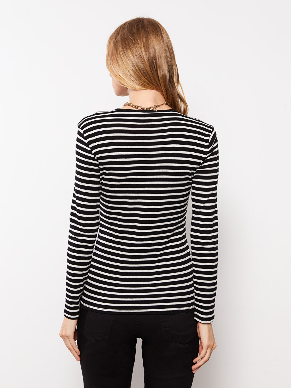LCWAIKIKI Basic Crew Neck Striped Long Sleeve Women's Body -W25238Z8-LEG