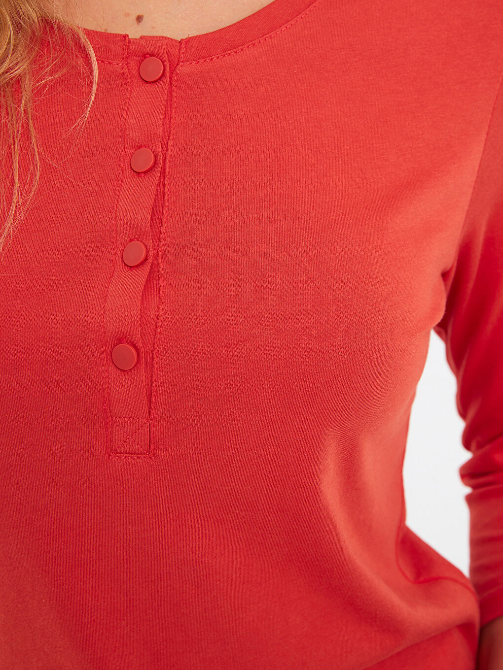 Turuncu Bisiklet Yaka Düz Pamuklu Kadın Tişört-2