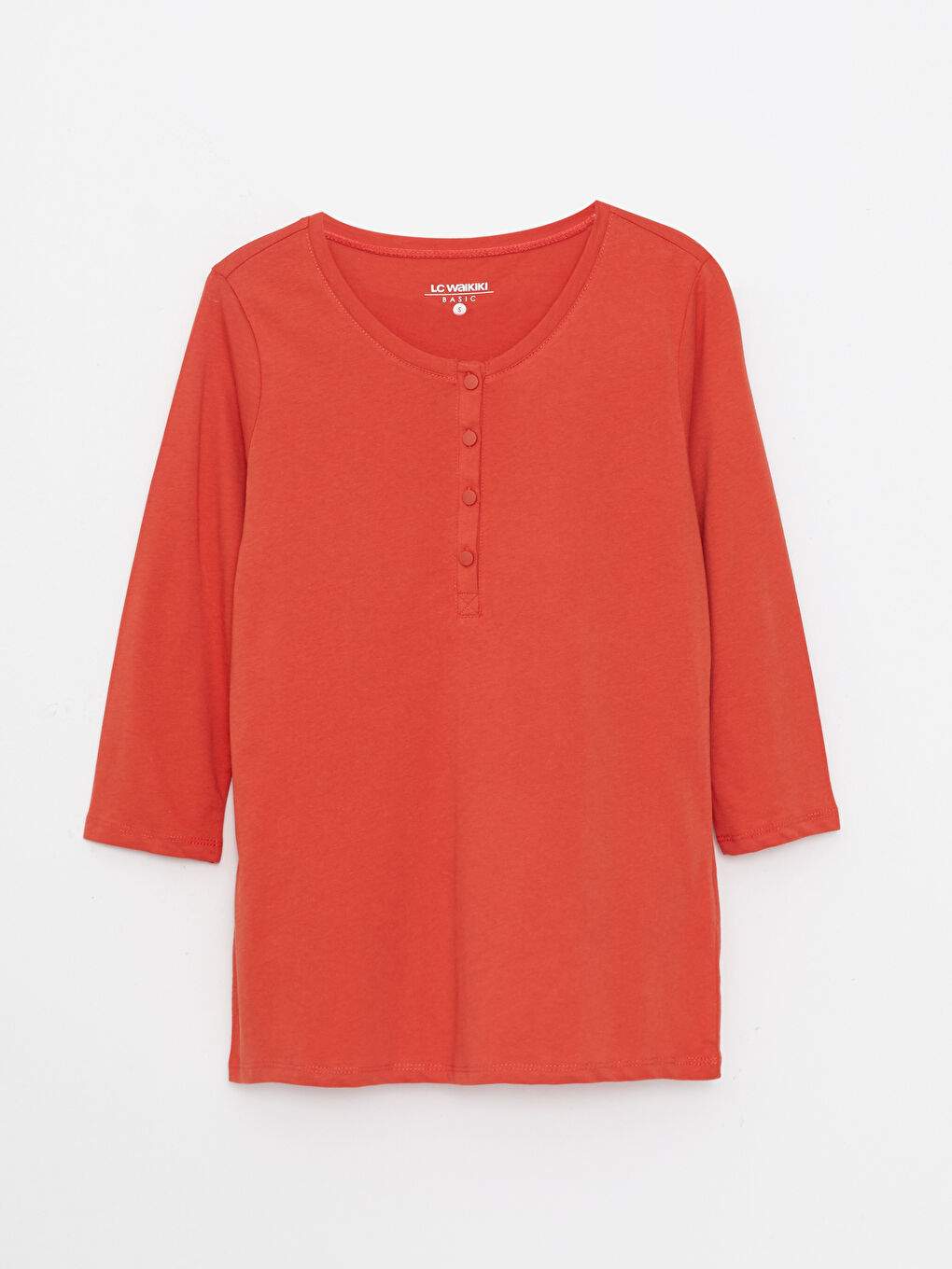 Turuncu Bisiklet Yaka Düz Pamuklu Kadın Tişört-4