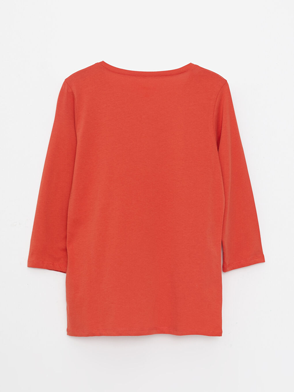 Turuncu Bisiklet Yaka Düz Pamuklu Kadın Tişört-5