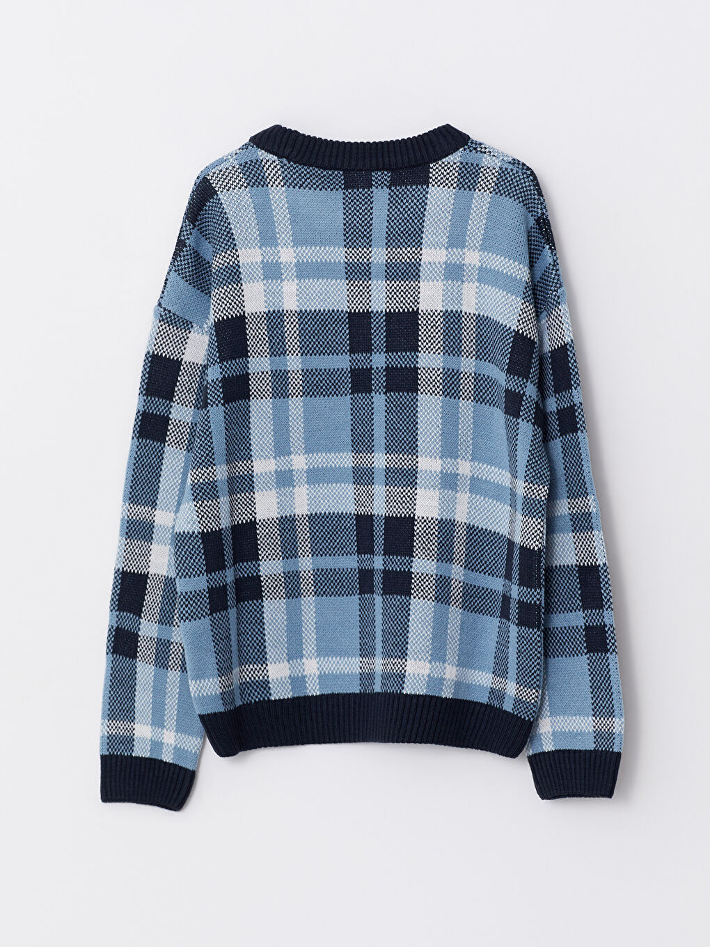 İndigo Bisiklet Yaka Ekose Uzun Kollu Erkek Çocuk Triko Kazak-1