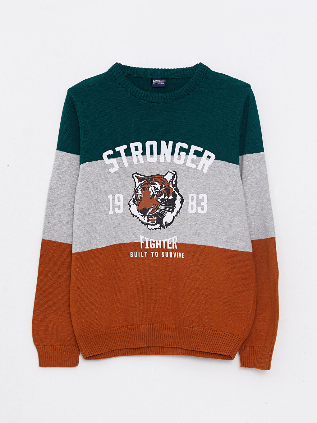 Yeşil Bisiklet Yaka Desenli Uzun Kollu Erkek Çocuk Triko Kazak-3