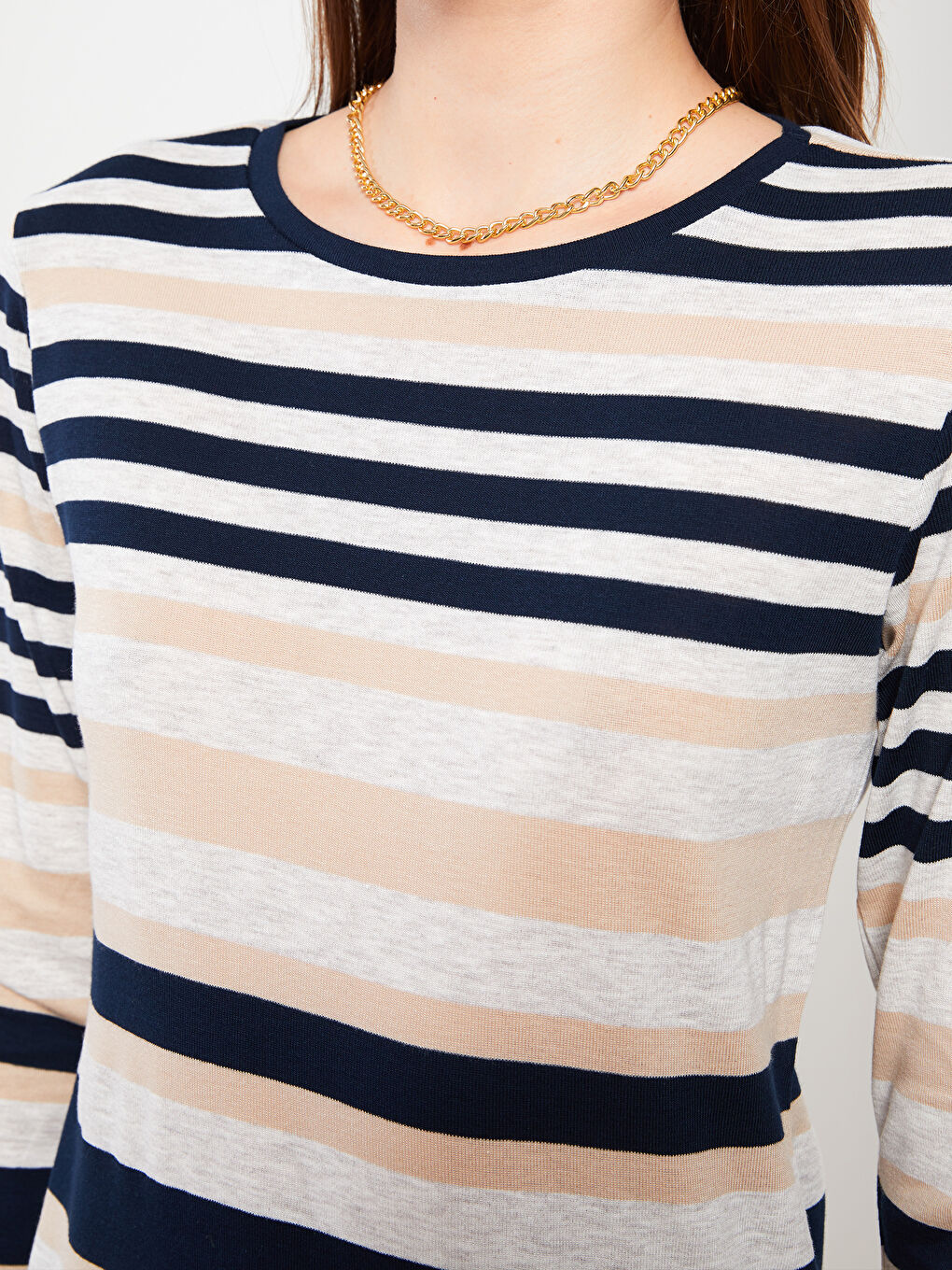 LCWAIKIKI Basic Crew Neck Striped Long Sleeve Women's Body -W25246Z8-LE8