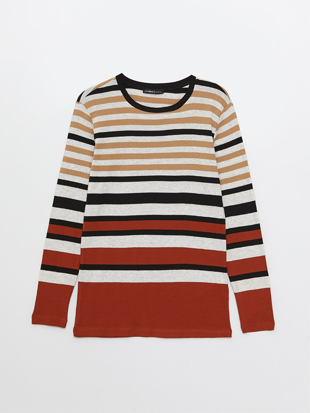 Kahverengi Bisiklet Yaka Çizgili Uzun Kollu Kadın Body-5