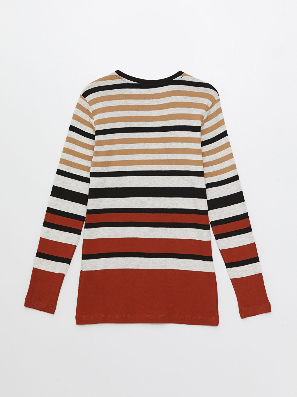 Kahverengi Bisiklet Yaka Çizgili Uzun Kollu Kadın Body-6