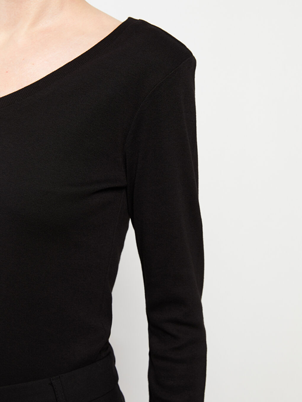 جسم بياقة على شكل حرف V كم طويل مستقيم للسيدات-3