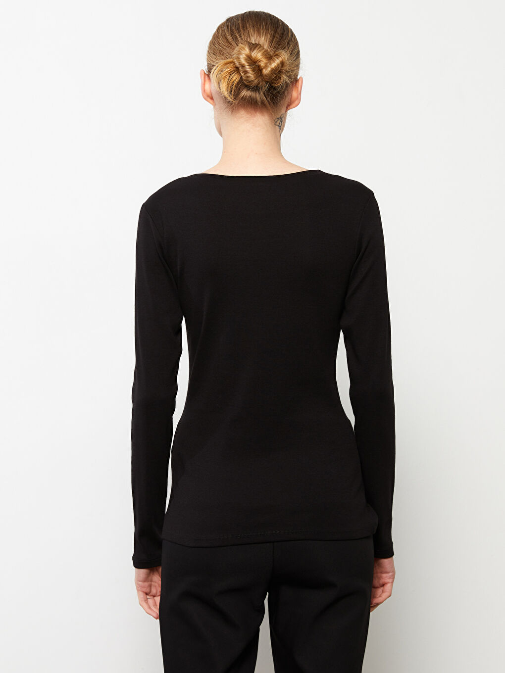 جسم بياقة على شكل حرف V كم طويل مستقيم للسيدات-4