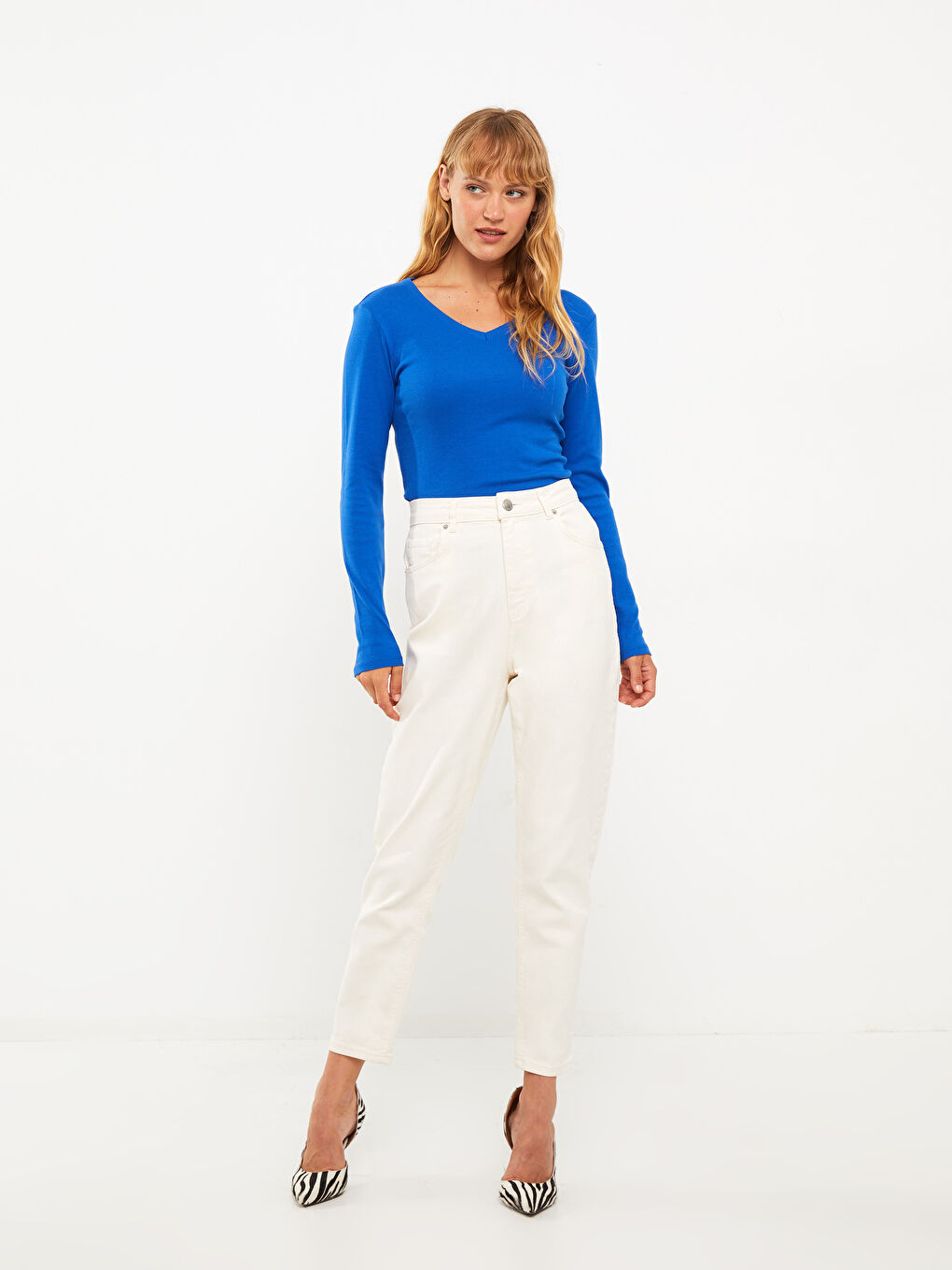 LCWAIKIKI Basic V-Neck Straight Long Sleeve Women's Body -W25248Z8-HNA