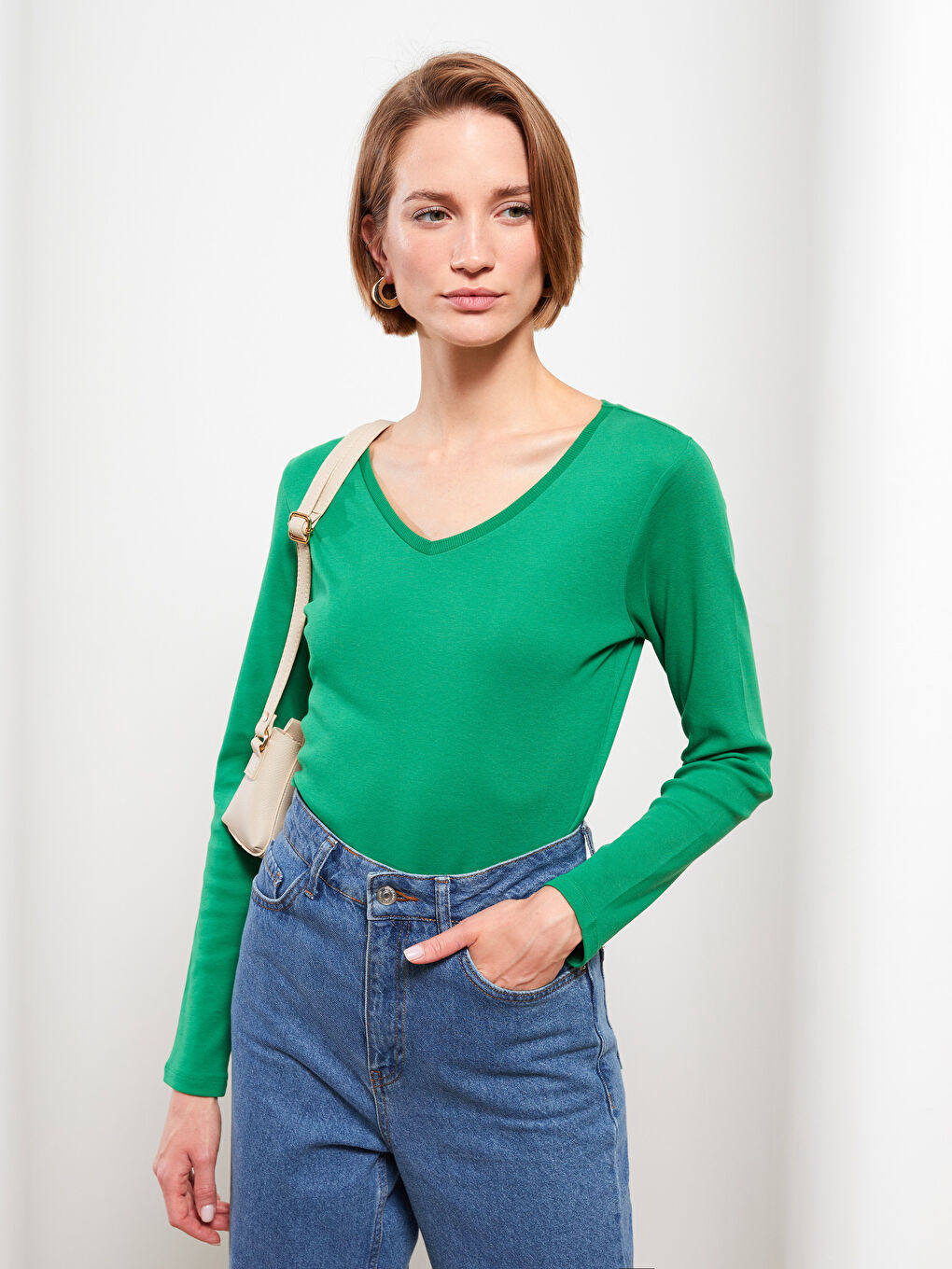 V-Neck Straight Long Sleeve Women's Body