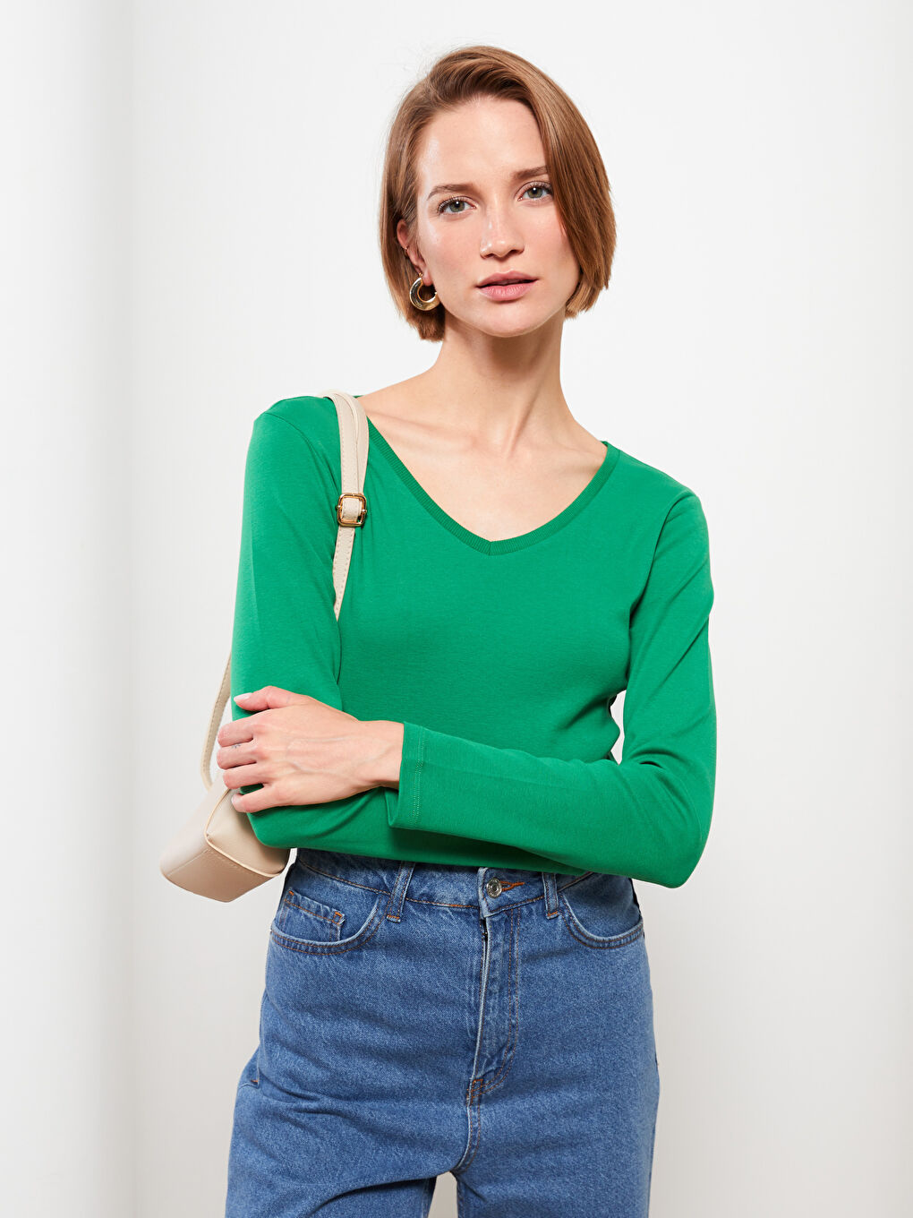 V-Neck Straight Long Sleeve Women's Body-1