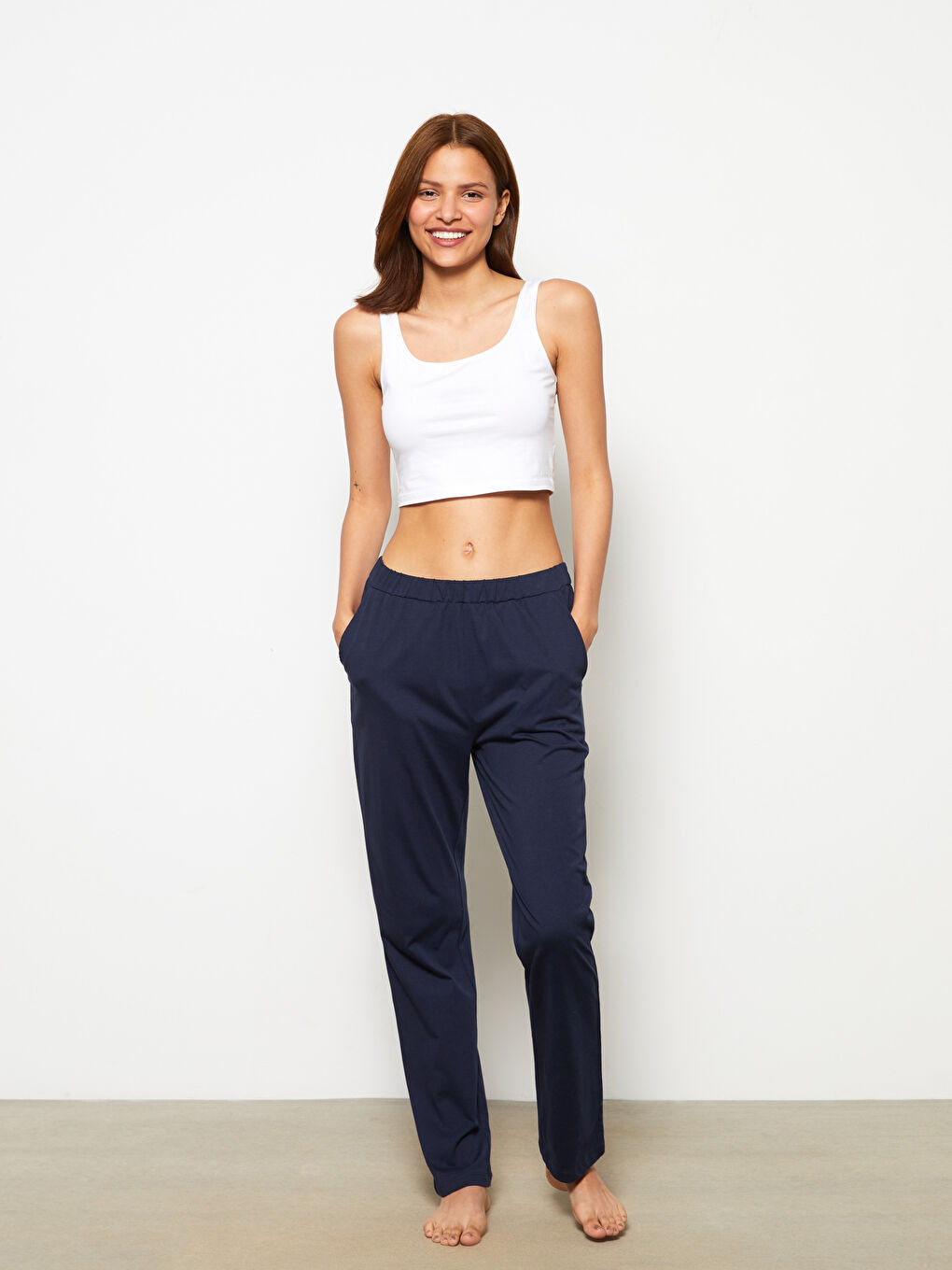 قيعان بيجامة قطن سادة بخصر مرن للسيدات-1