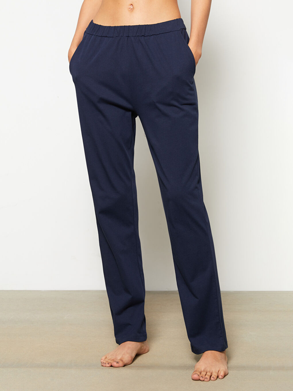 قيعان بيجامة قطن سادة بخصر مرن للسيدات-3