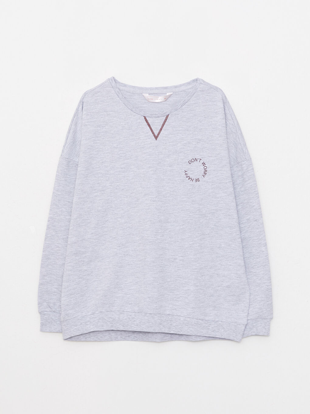 Gri Bisiklet Yaka Baskılı Uzun Kollu Kadın Pijama Takımı-7