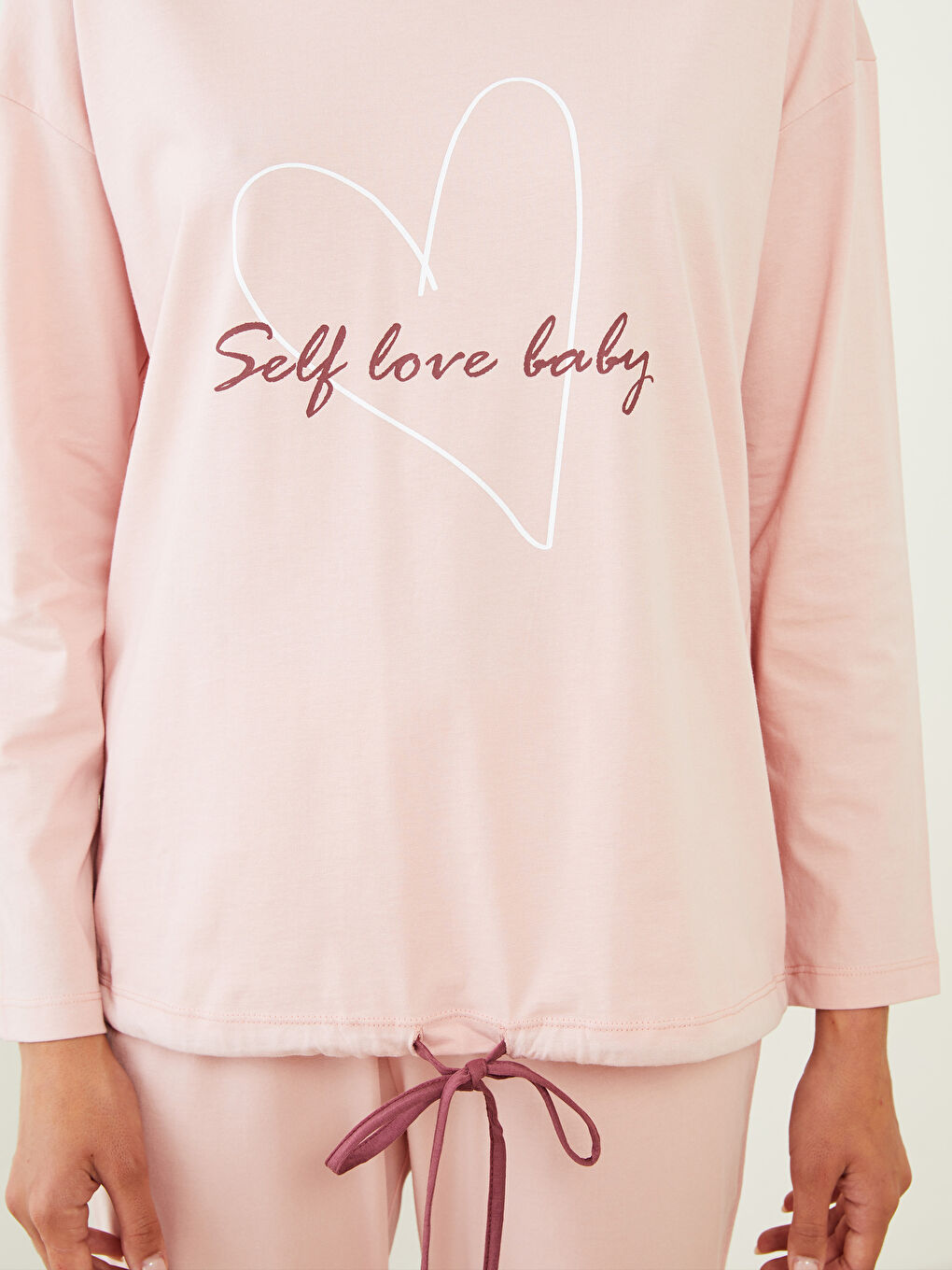 طقم بيجاما قطن كم طويل مطبوع برقبة دائرية للسيدات-2