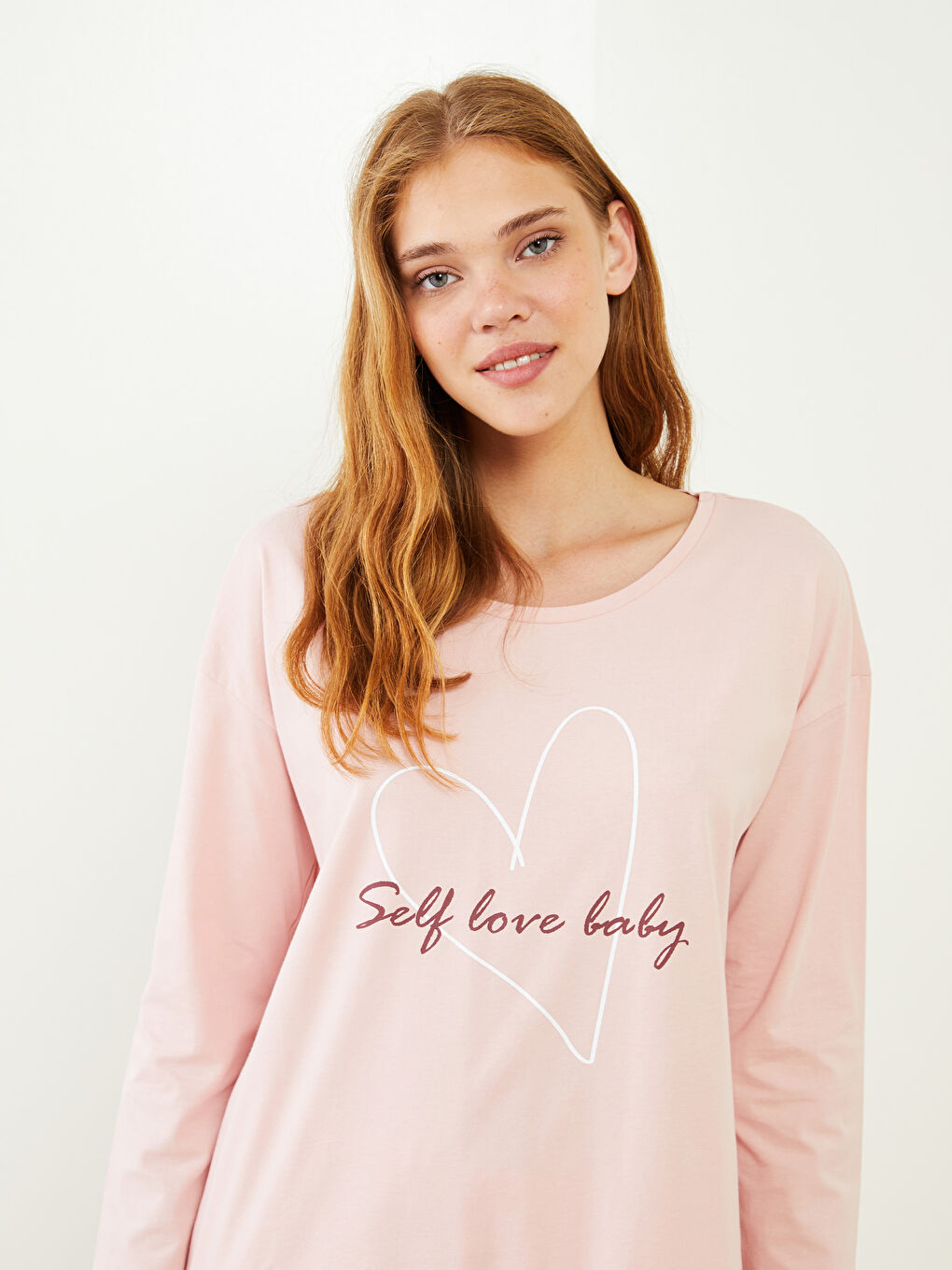 طقم بيجاما قطن كم طويل مطبوع برقبة دائرية للسيدات-3