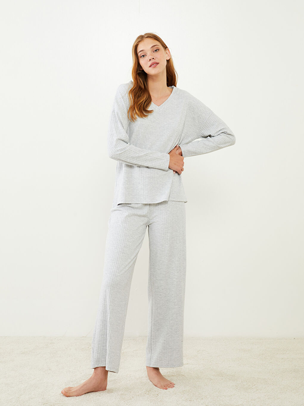 LCW DREAM V Neck Regular Long Sleeve Women's Pajama Set -W25259Z8-CT3