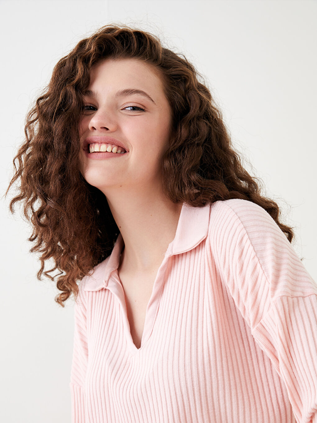 Polo Collar Straight Long Sleeve Women's Pajamas Set-2