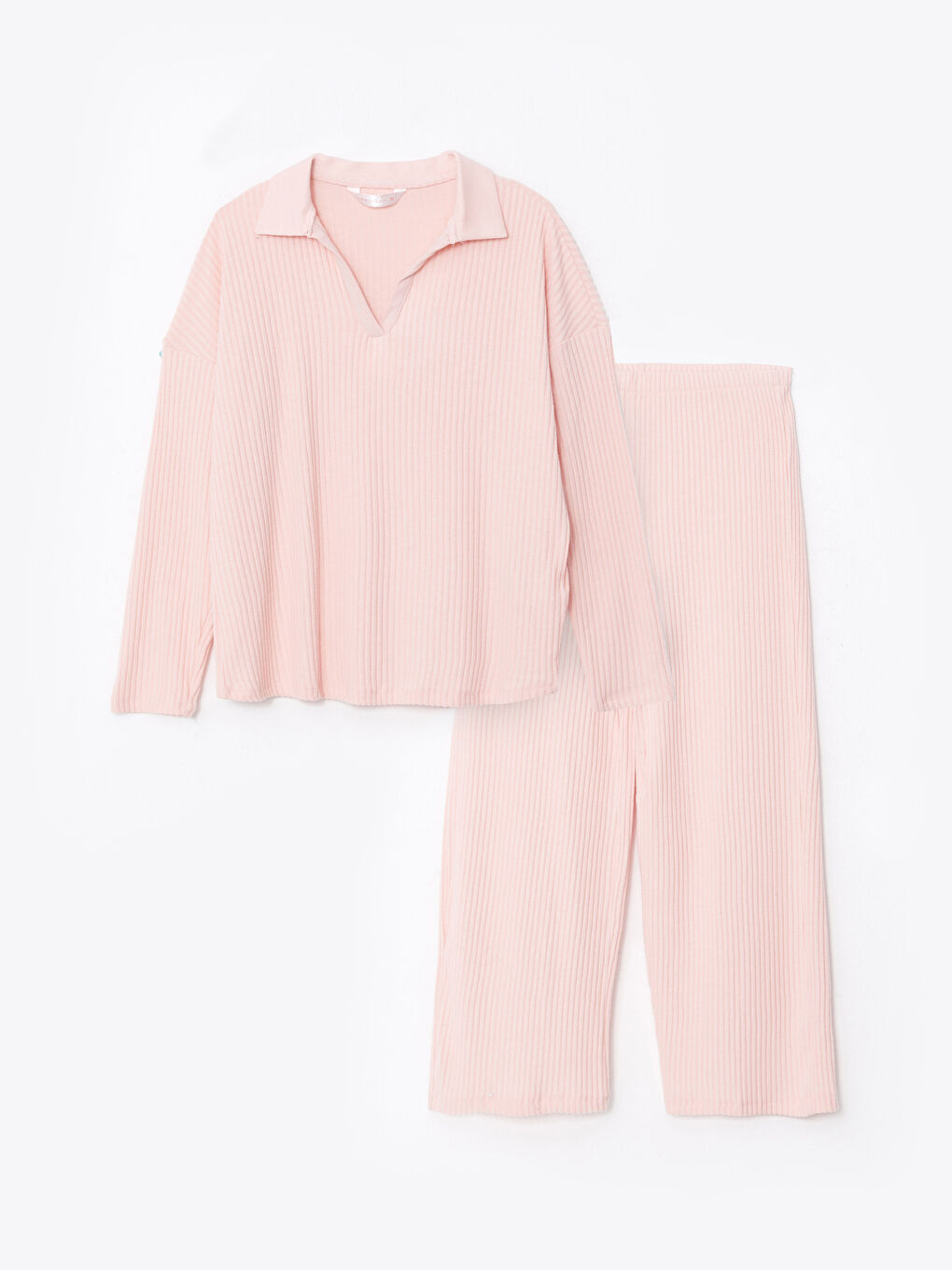 Polo Collar Straight Long Sleeve Women's Pajamas Set-5