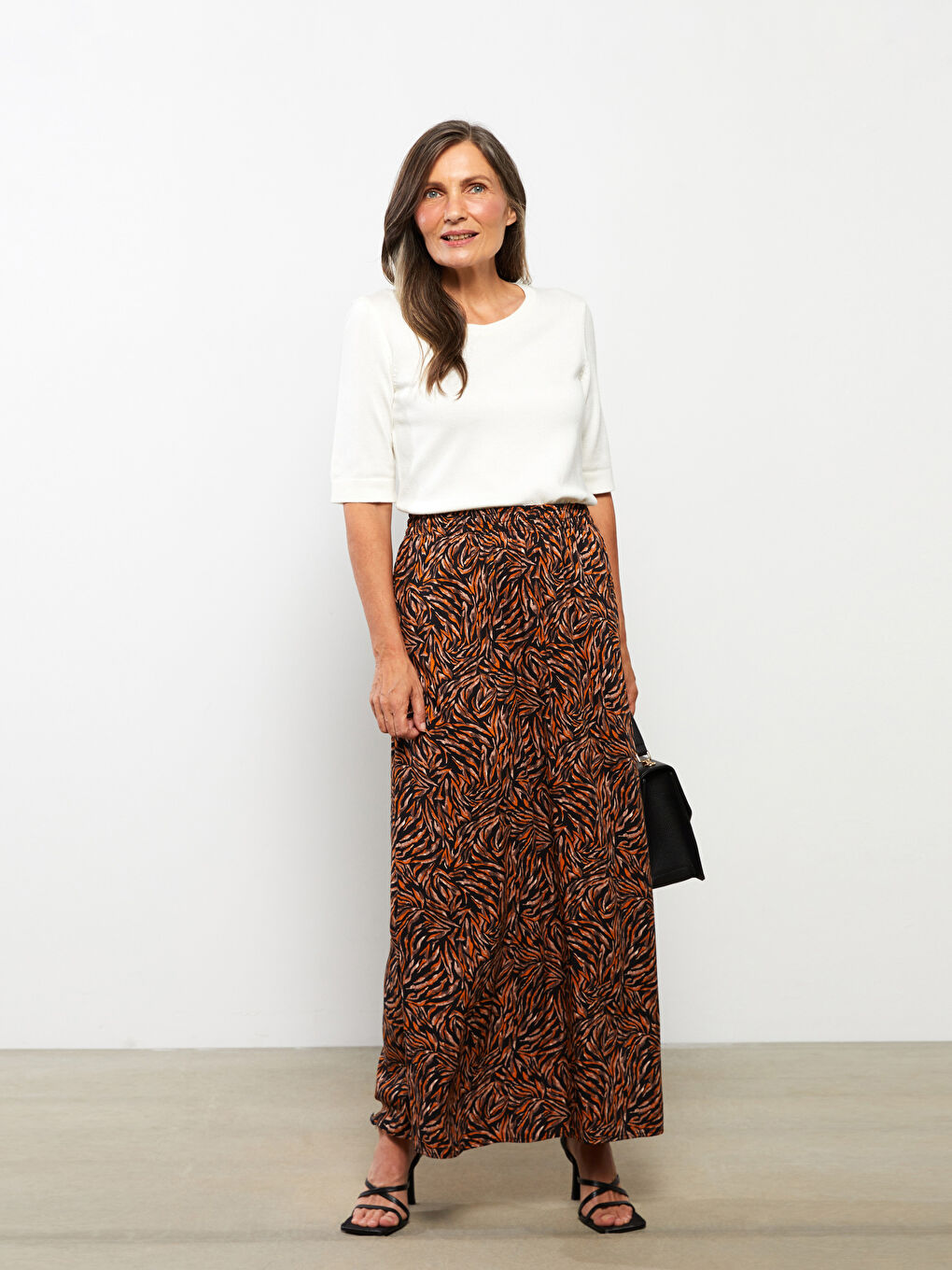 Elastic Waist Patterned A-Cut Viscose Women's Skirt