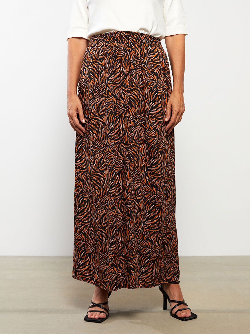 Elastic Waist Patterned A-Cut Viscose Women's Skirt-3